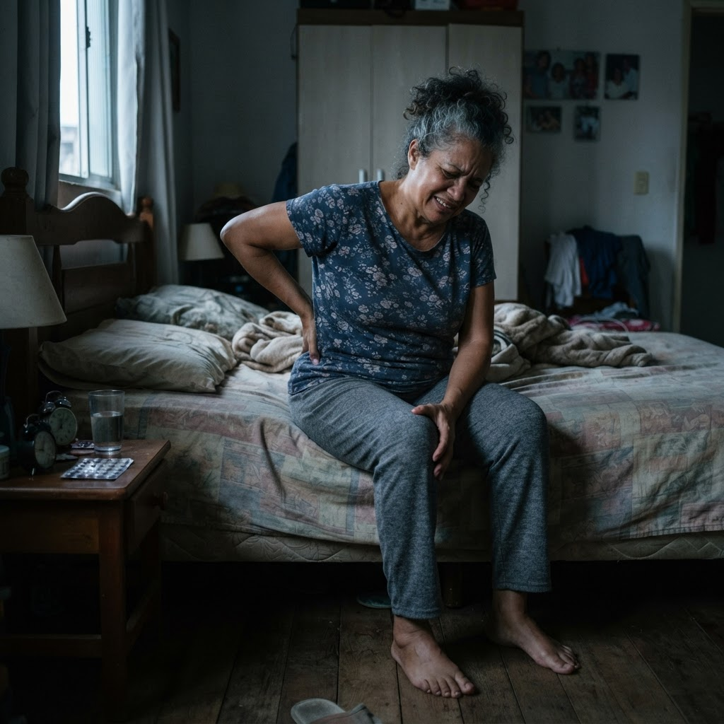 Mulher cansada e com dores